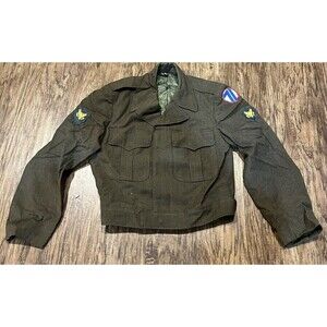 Vintage Ike Jacket Mens 38R Olive Drav Korean War 1950s Wool Army Badges